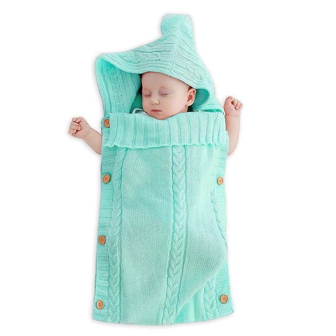 XMWEALTHY Baby Blankets for Boys Girls Newborn Essentials Wrap Swaddles Knit Sleeping Bag Stroller Receiving Blanket Light Aqua 0-6 Month
