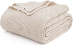 Bedsure Gentlesoft 100% Cotton Blanket Twin XL Size for College Dorm - Breathable and Soft for Spring Summer, Waffle Weave Twin Blanket for Bed, Dorm Room Essentials, Light Beige, 66x90 inches