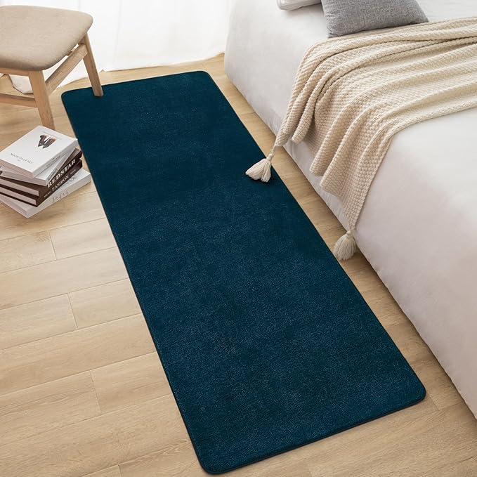 Softlife Navy Blue 2x6 Area Rug for Bedroom Living Room, Solid Non-Slip Fluffy Carpet with Soft Low Pile for Kids Boys Girls, Machine Washable Runner Rugs Fuzzy Aethetic Home Decor