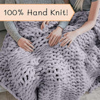 Adyrescia Chunky Knit Blanket Throw | 100% Hand Knit with Jumbo Chenille Yarn (60"x80", Lilac Gray)