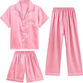 DIPUG 3 Piece Girls Silk Pajamas Set Soft Satin PJs Sleepwear for Comfortable Nights
