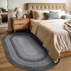 5x8 Oval Living Room Area Rug Washable Modern Border Bedroom Bedside Area Rugs Non Slip Low Pile Dining Room Oval Throw Carpet Contemporary Rugs for Living Room Kitchen Nursery, Black