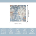 10x10 ft Square Living Room Rug – Washable Modern Abstract Area Rug for Bedroom, Dining Room, Playroom – Neutral Non-Slip Low-Pile Thin Indoor Carpet (Blue Rust,10x10)