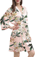 WJing Yi Jia Womens Satin Kimono Robe Silky Robes Floral Bathrobe Bride Bridesmaid Wedding Bridal Dressing Gown Loungewear