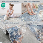 3x4 Washable Entryway Rug – Non-Slip Modern Abstract Small Area Rug for Kitchen, Bedroom, Bathroom – Soft Low-Pile Thin Indoor Door Mat（Blue Rust，3x4）