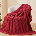 NEWCOSPLAY Super Soft Throw Blanket Red Premium Silky Flannel Fleece 3D Checkered Lightweight Bed Blanket All Season Use (Red Checkered, Throw(50"x70"))