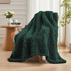 Carriediosa Chunky Knit Throw Blanket 50" X 60", 100% Hand Made Large Chenille Loop Yarn Soft Fluffy Throws for Couch Sofa Bed, Big Crochet Cozy Heavy Thick Cable Woven Blankets, Dark Green