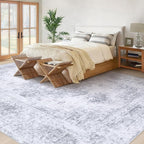XLUEZ Area Rug 9x12 Living Room Rug, Machine Washable Vintage Distressed Medallion Rug Non-Slip Soft Low Pile Large Indoor Rugs for Bedroom Kitchen Dining Room Office(LightGrey,9'x12')