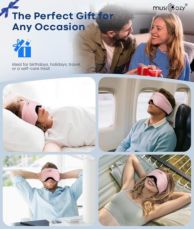MUSICOZY Bluetooth Sleep Mask Headphones 5.4, Wireless Over-Ear Headphones Washable Zipper Sleep Headphones Mask with HD Stereo Speakers for Side Sleepers Travel & Relaxation, Gifts for Men Women