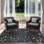 Lahome Insect Botanical 3x5 Washable Rugs for Entryway Soft Rug for Bedroom, Black Kitchen Rugs Non Slip Washable, Boho Floral Indoor Throw Carpet for Bathroom Laundry Living Room(Black,3x5)
