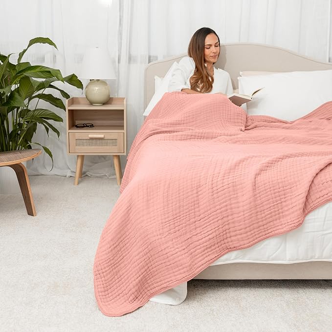 Comfy Cubs Muslin Blanket for Adults King 108" x 90" - 6 Layer Soft, Breathable & Lightweight Muslin Adult Blanket - Machine Washable & Designed in The US Bedding for All Seasons - Bold Blush