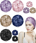 Canlierr 5 Set Adjustable Silk Satin Bonnet for Sleeping Women Scrunchie Double Layer Night Cap Sleep Turban Hair Wrap Unisex