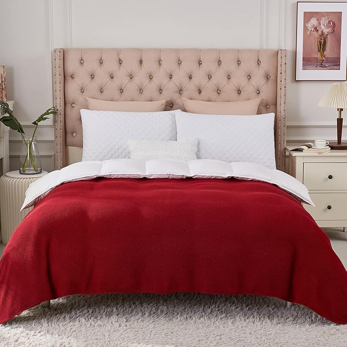 Longhui bedding Burgundy Cotton Cable Knit Throw Blanket for Couch Sofa Chair Bed Home Decorative, 2.5 Pounds 50 x 60 Inch Woven Throw Blankets with Bonus Laundering Bag