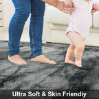 junovo 5x8 Area Rugs - Non-Slip Ultra Soft Washable High Pile Bedroom Rug for Kids, Living Room, Nursery & Dorm, Grey Flame Retardant Plush Shaggy Rug Home Decor