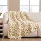 HBlife Chunky Knit Throw Blanket 40X40 Inches, Super Warm Soft Chenille Yarn Cable Knitted Blankets and Throws Boho Giant Cozy Thick Crochet Blanket for Sofa Bed Couch, Beige