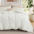 Bedsure Duvet Cover with Fitted Sheet Queen - Deep Pocket, Hotel Luxury Soft Double Brushed Bedding Set with Zipper Closure, 1 Duvet Cover, 1 Fitted Sheet, 2 Pillow Shams, NO Comforter, Cream White