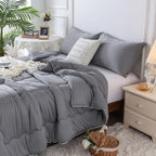 COTTEBED Ultra-Soft King Size Comforter Set, California Cal King Jersey Knit T-Shirt Feel Cozy Durable Cozy Fully Breathable Quilt Bedding Down Blanket and Pillowcase for All Season Use, Dark Gray