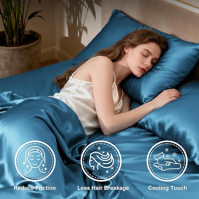 Love's cabin Twin Satin Sheets Sets - 3 Piece Teal Silky Bed Sheets with Deep Pockets, Luxury Silk Feel Satin Twin Size Sheet Set Bedding Set (1 Flat Sheet,1 Fitted Sheet,1 Pillow case)