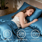 Love's cabin Satin King Sheet Sets - 4 Piece Teal Silky Sheets King Size Bed Set with Deep Pocket, Luxury Silk Feel King Size Satin Sheet Set (1 Flat Sheet,1 Fitted Sheet,2 Pillow Cases)