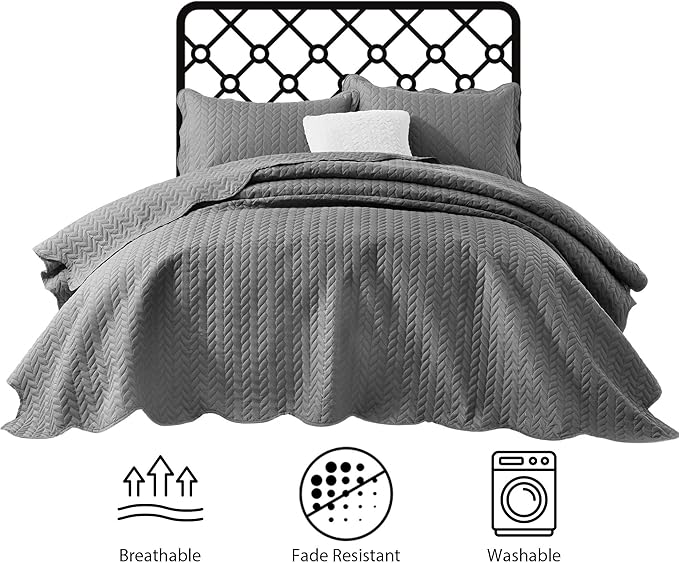 IR Imperial Rooms Twin Quilt Bedding Set (68” x 86”) - Bulk Pack of 10 Wholesale for Hotels, Guest Bedroom & Airbnbs - Lightweight Microfiber Reversible Embossed Quilts Bedspreads (Grey)