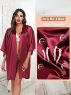 Women's Short Satin Robe Silky Bathrobes Bridal Bridesmaid Kimono Robe V-Neck Sleepwear S-XXL
