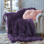 Hyde Lane Purple Fuzzy Throw Blanket, 2 Way Reversible Ultra Soft Long Faux Fur Throws, Shaggy Cozy Fluffy Blankets for Couch Sofa Home Decor, 60x80
