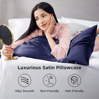 Bedsure Satin Pillowcase 2 Pack Similar to Silk Pillow Cases Standard Size, Pillow Case for Sleeping Women with Envelope Closure, Gifts for Women Men, Navy, 20x26 Inches, 2pcs