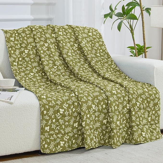 yescool Weighted Blanket for Adults (15 lbs, 60" x 80", Sage) Cooling Heavy Blanket for Sleeping Perfect for 140-160 lbs, Queen Size Breathable Blanket with Premium Glass Bead, Machine Washable