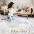 XLUEZ Bedroom Rug 3x5 Vintage Rugs, Machine Washable Small Area Rug Retro Medallion Distressed Rugs Non-Slip Soft Low Pile Throw Rug for Entryway Bedroom Bathroom Hallway Kitchen(Beige,3'x5')