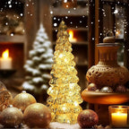Christmas Tree Glass Decorative LED Light: 13.5" Tall, Battery Operated Holiday Tabletop Ornament, Frosted Glass Christmas Home Decor, Xmas Tree Night Light for Indoor Decor White