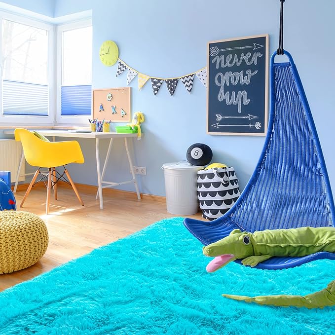 Noahas Fluffy Bedroom Rug,3x5 Feet Plush Fuzzy Teal Blue Area Rugs for Living Room, Non Slip Thick Soft Shaggy Nursery Furry Floor Dorm Kids Carpet