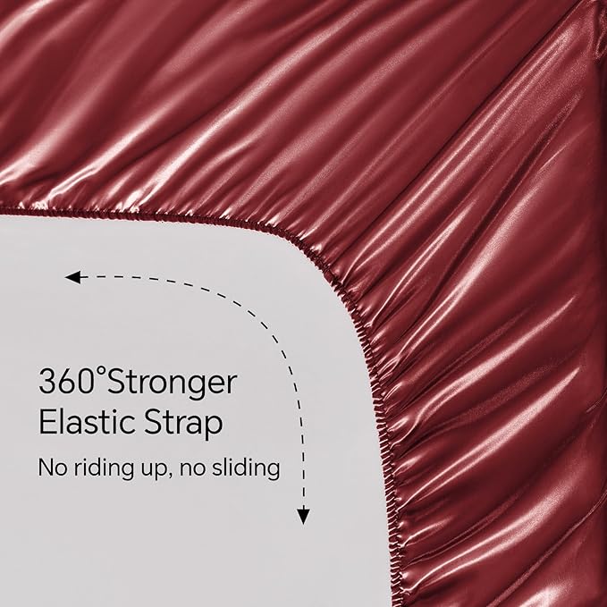 BEDELITE Satin Sheets Full Size Bed Set, Luxury Soft Burgundy Silky Sheet for Hair and Skin, Similar to Silk Bed Sheets Set 4 Pieces with 1 Deep Pocket Fitted Sheet, 1 Flat Sheet, and 2 Pillowcases