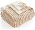 Snuggle Sac Soft Ribbed Beige Throw Blanket for Couch, Luxurious Fluffy Cozy Knit Throws for All Season, Reversible Warm Microfiber Netural Blankets for Couch, Sofa, Travel, Beige, 50x60 inches