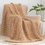 Wttfc Chunky Knit Throw Blanket, Handmade Soft Chenille Yarn Throw Blanket, Thick Cable Knitted Blankets, Large Rope Knot Crochet Blankets for Couch Sofa Bed Home Decor,Navy Blue,100x150cm