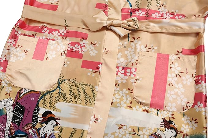Valennia Women Long Silky Bathrobe Satin Kimono Robe Floral Printed Dressing Gown Sleepwear