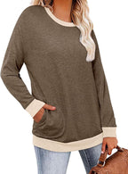 Magritta Women's Long Sleeve Leopard Color Block Tunic Comfy Crewneck T Shirt Tops Black XL
