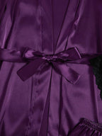 WDIRARA Women' Silk Satin Pajamas Set 4pcs Lingerie Floral Lace Cami Sleepwear with Robe