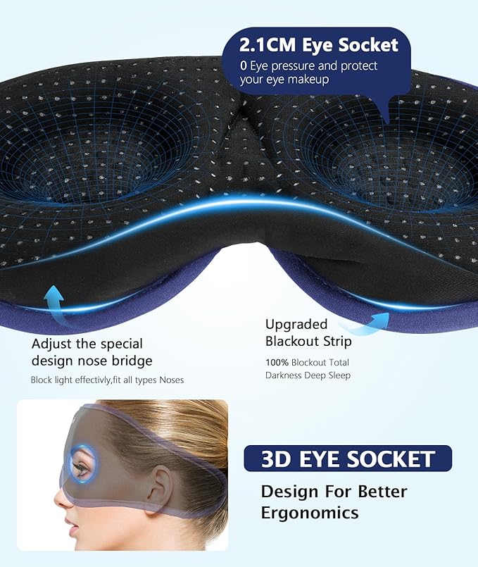 LC-dolida Sleep Mask with Headphones Bluetooth 5.4, 3D Sleeping Headphones for Side Sleepers Bluetooth Sleep Mask Blackout Bluetooth Eye Mask for Sleeping Travel Meditation Men Women