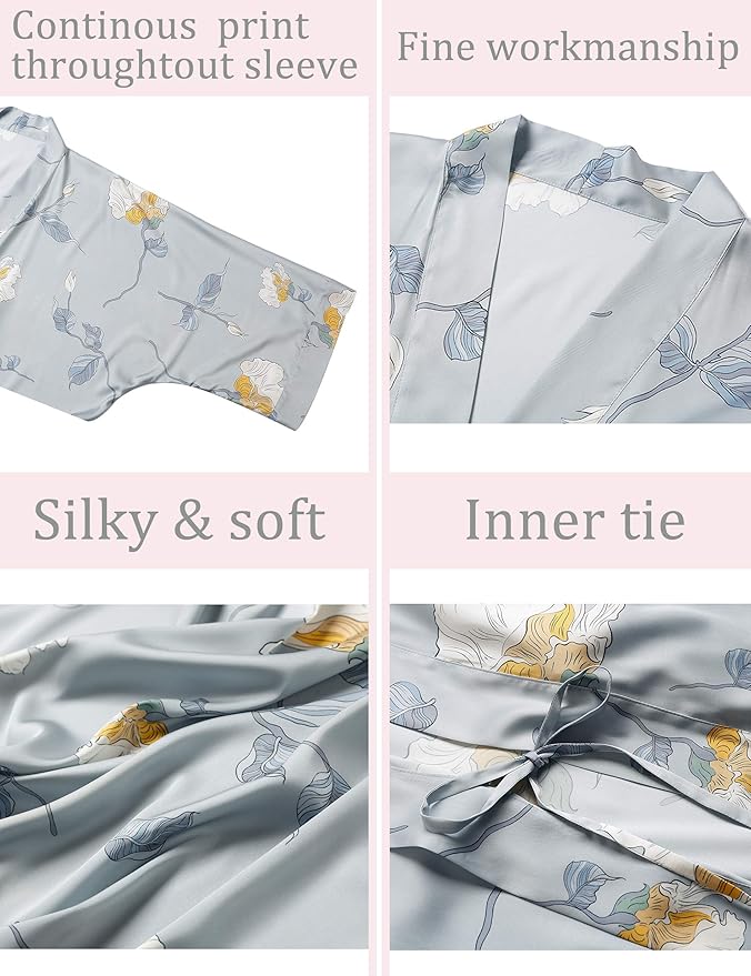Aensso Long Soft Lightweight Silky Kimonos Robes for Women, Luxury Japanese Floral Womens Kimono Robe