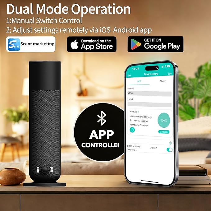 Smart Waterless Essential Oil Diffuser, Scent Air Diffuser with Roy Tranquility Oil Set for Homes Offices Hotels, Covers Up to 1000 Sq.Ft, Adjustable Mist & Timer
