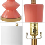 JONATHAN Y 27" Coral/Gold Painting Modern Ceramic Table Lamp for Bedroom Living Room, with White Linen Shade, Glam Geometric Bedside Nightstand Lamp, LED Bulb Included (JYL6607B)