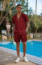 Ekouaer Men Satin Silk Pajamas Set with Pockets Sleepwear Shorts Satin Summer Loungewear 2 Piece Button Down Set S-3XL