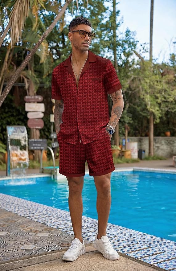 Ekouaer Men Satin Silk Pajamas Set with Pockets Sleepwear Shorts Satin Summer Loungewear 2 Piece Button Down Set S-3XL