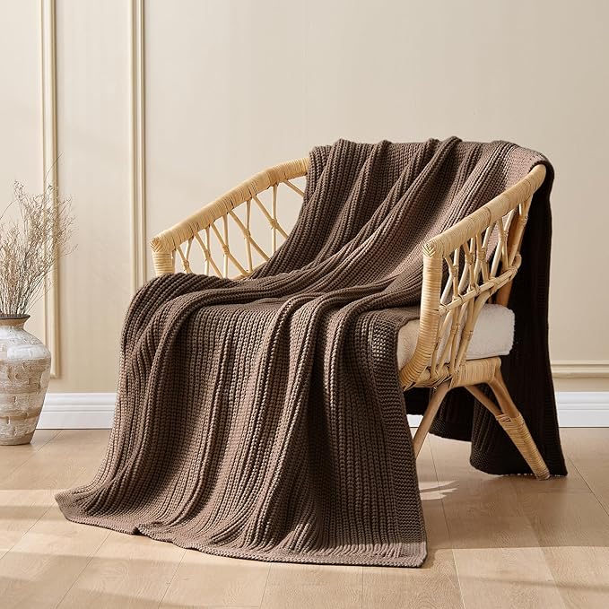 Dark Brown Chunky Knit Throw Blanket 50"x60" - Soft Cozy Thick Knitted Blanket for Couch Sofa Bed, Cute Fall Decorative Throw for Living Room