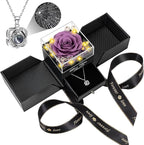 Preserved Lavender Purple Real Rose with Heart I Love You Necklace -Eternal Flowers Rose Birthday Gifts for Women Her Mom Wife Girlfriend Grandma on Valentines Mothers Day Christmas Anniversary