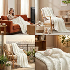 Amélie Home Chunky Knit Throw Blanket for Couch, Soft Chenille Handmade Crochet Throw Rope Knot Blanket for Couch, 50"x60", Ivory
