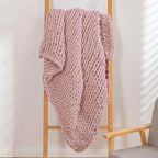 YAAPSU Chunky Knit Throw Blanket for Couch, 51"x63", 100% Hand Knitted Thick Cable Knit with Cozy Jumbo Chenille Yarn, Soft Large Rope Knot Crochet Blankets for Sofa Bed Living Room Décor, Dusty Pink