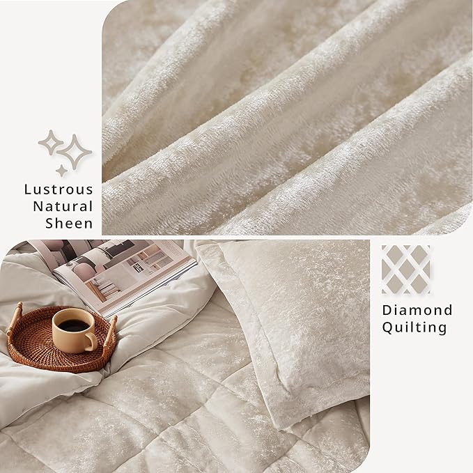 Intelligent Design Twin Comforter Set Velvet Comforters Twin Bedding Reversible, All Season, Diamond Quilted Bedding Microfiber Twin Size Comforters, Felicia, Twin/Twin XL, Champagne 3 Piece