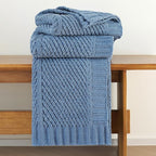 Amélie Home Knit Throw Blanket, Soft Chenille Cozy Breathable Chevron Chunky Decorative Blanket for Couch, Bed & Sofa, French-Inspired Lightweight Warm Gift for Women, Washed Blue, 50"x60"