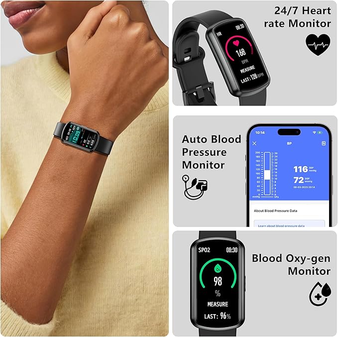 Health Fitness Tracker, Smart Watch with 24/7 Heart Rate, Activity Tracker with Blood Pressure and Blood Oxy-gen Monitor, 120 Sport Mode Waterproof Sleep Tracker for Women Men